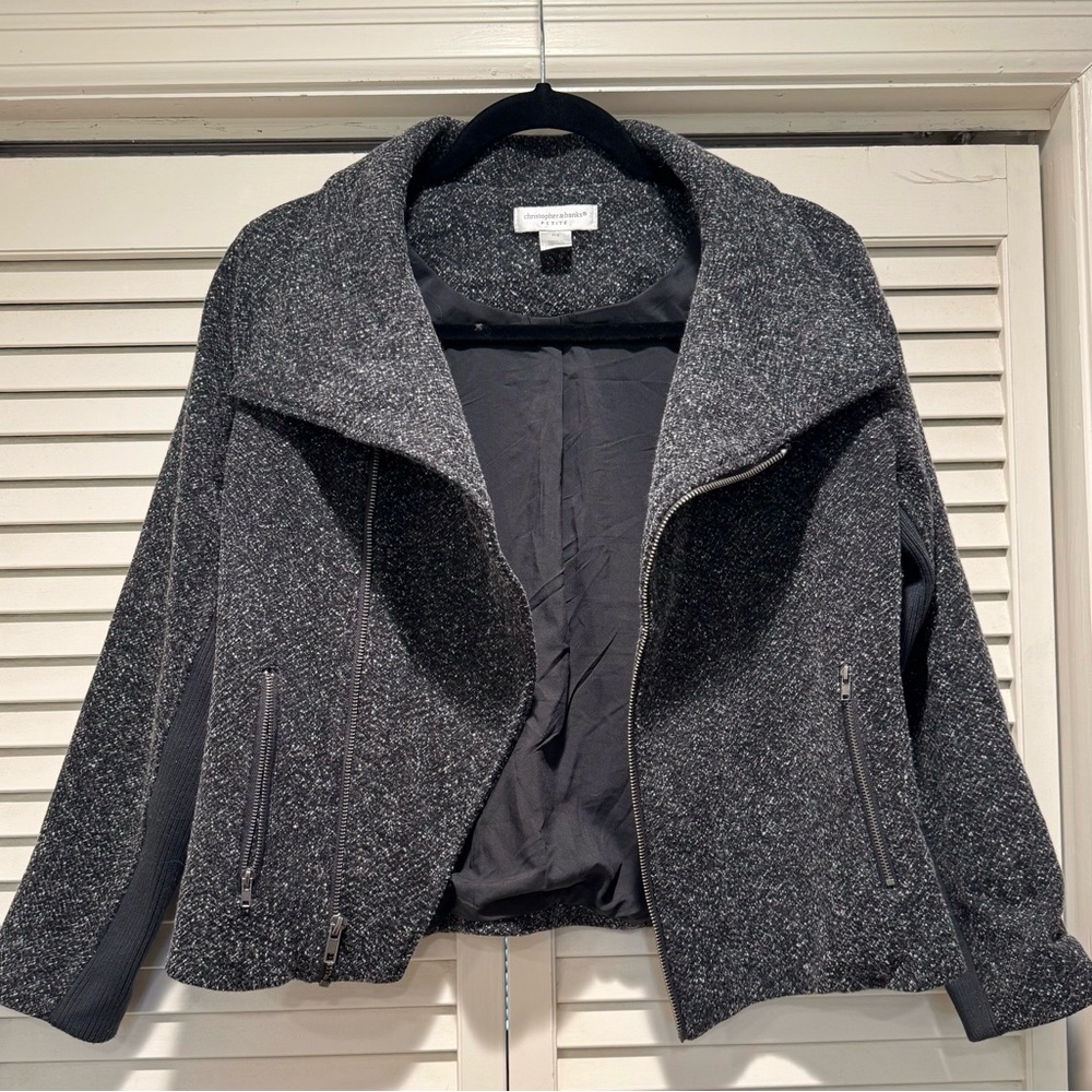 Christopher & Banks—SP, Gray Moto Jacket w/ Side Stretch—Closet Staple! - Picture 3 of 7